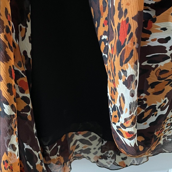 Silk Club Collection flared fall colors & leopard Print Skirt A-Line Maxi SZ M - Picture 4 of 6
